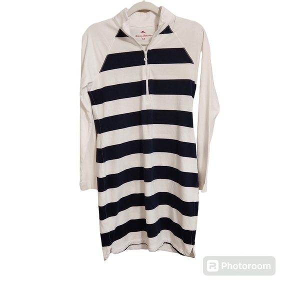 Tommy Bahama Dresses & Skirts - Tommy Bahama Quarter Zip Striped Dress Long Sleeve Moc Neck, sz S